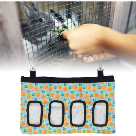 [Heuspender] Hängender Heuspender für Kaninchen und Meerschweinchen aus Oxford-Gewebe mit 4 Eingängen, Ananas-Design