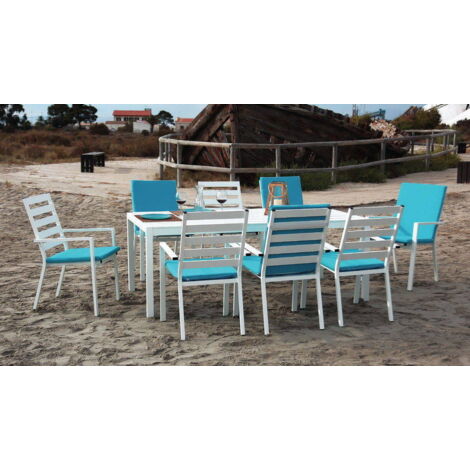 Hevea PALMA ensemble repas blanc et turquoise 8 places