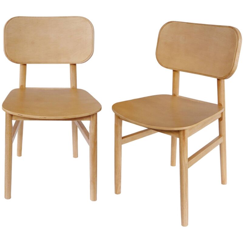 Sweeek - Pair Of Hevea Wood Chairs, Olympie, Natural, 52x45x80 Cm