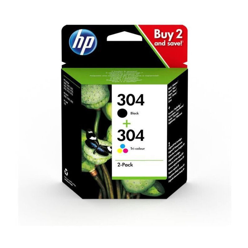 Pack de 2 cartouches authentiques dencre noire/trois couleurs hp 304 3JB05AE