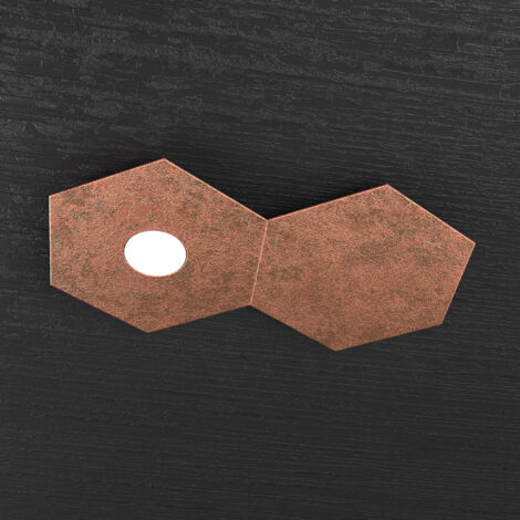 HEXAGON APPLIQUE-PLAFONIERA 1 LUCE + 1 DECORATIVO FOGLIA RAME 1142-1L1D-FR