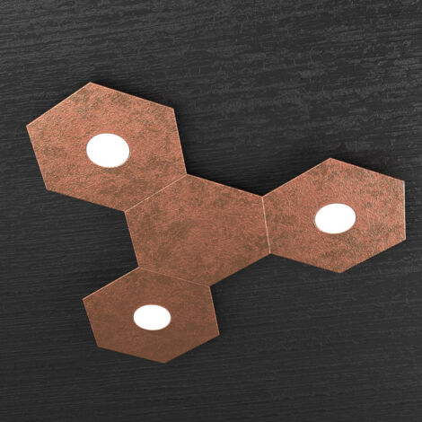 HEXAGON APPLIQUE-PLAFONIERA 3 LUCI + 1 DECORATIVO FOGLIA RAME 1142-3L1D-FR