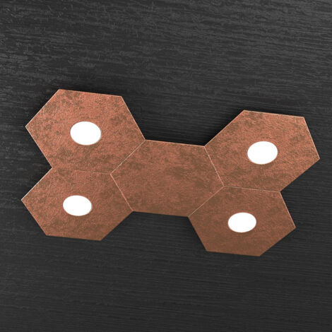 HEXAGON APPLIQUE-PLAFONIERA 4 LUCI + 1 DECORATIVO FOGLIA RAME 1142-4L1D-FR