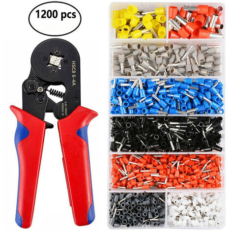 Hexagon Crimper Plier Set, 0.25-6mm/AWG23-10 Self-Adjustable Ratchet Wire Crimping Tool with 1200PCS Wire Terminal Crimp Connectors and Wire End Ferrules