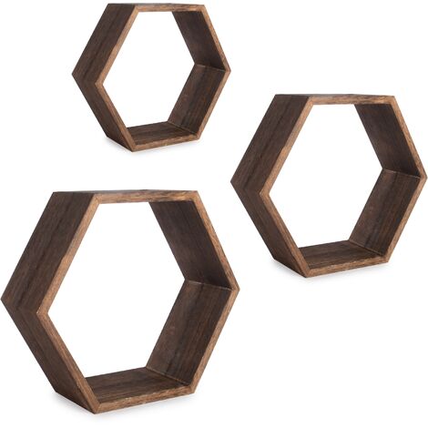 Hexagon Floating Shelves - Set of 3 Wood | M&W - Wood