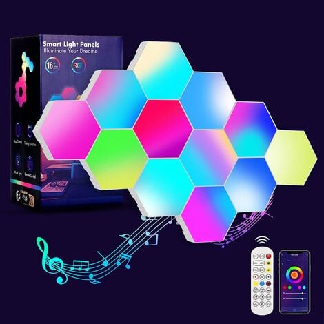 Hexagon LED Licht, Sechseckige LED Wandleuchten mit Fernbedienung, Intelligente RGB Gaming Lampe DIY Geometrie Spleißen Quantum Leuchte mit USB Strom für Gaming Party Deko, 12 Stück