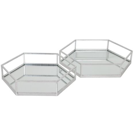 Hexagon Set of Two Trays - Glass/Metal - L43 x W50 x H9 cm - Silver