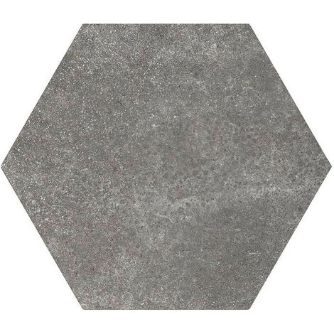 HEXATILE CEMENT - BLACK - Carrelage 17,5x20 cm hexagonal uni aspect ciment anthracite - Noir, Anthracite