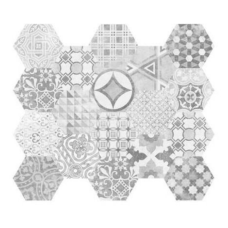 HEXATILE CEMENT - GARDEN GREY - Carrelage 17,5x20 cm patchwork hexagonal aspect ciment gris - Blanc, Gris, Anthracite, Gris Perle