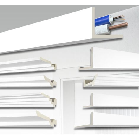 HEXIM Modanatura coprire cavi e tubi Modelli AB (2 metri) Cornice bianco Schiuma PU, Copertina: AB297 - 90x90mm