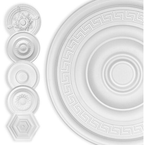 HEXIM Stuckrosette Styropor EPS weiß, Deckenrosette rund & eckig, Innendekor für Decke & Wand: 60cm, Antik