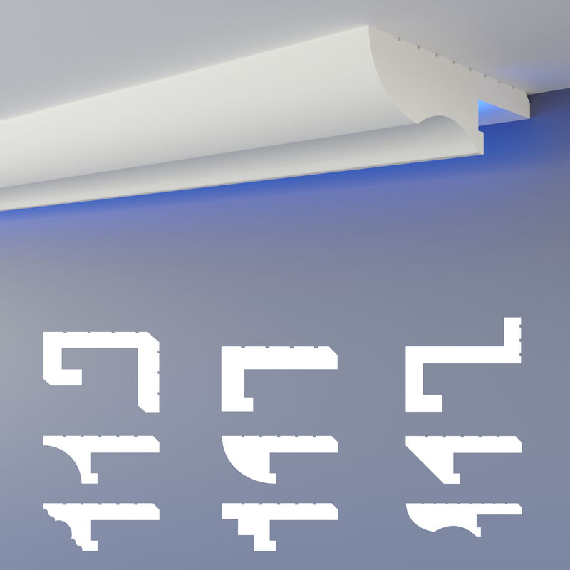 Profilé de joint d'ombre led Moulures, éclairage indirect xps Polystyrene Plafond sec: Échantillon 25 cm, HLED-22 - 134x37 mm (de) - Heximo