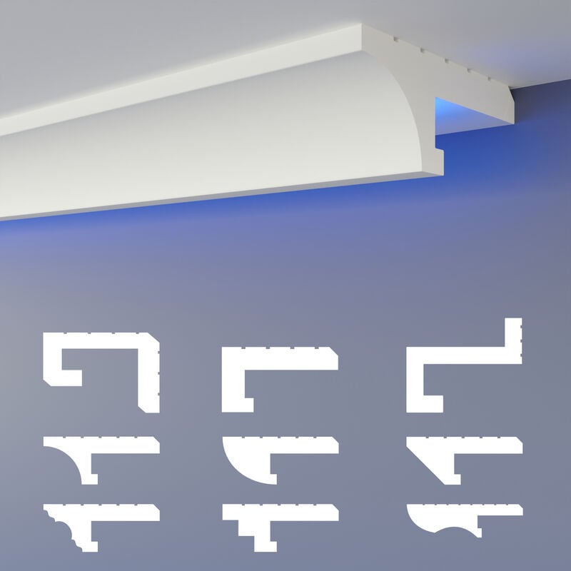 Profilé de joint d'ombre led Moulures, éclairage indirect xps Polystyrene Plafond sec: Échantillon 25 cm, HLED-14 - 90x35 mm (de) - Heximo