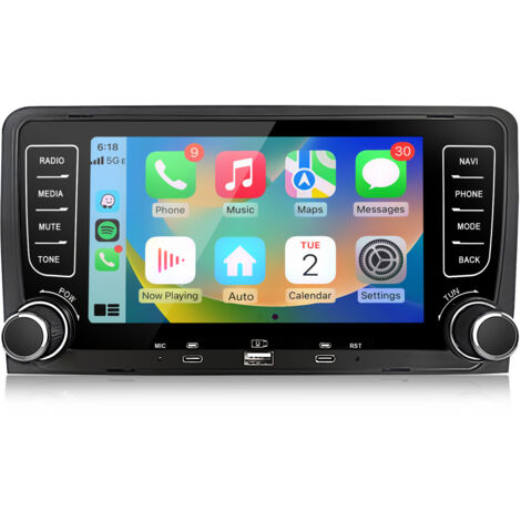 Hexinex Autoradio 7 pouces CarPlay Android 15 2+64 Go avec navigation GPS USB Bluetooth et DAB+ pour Audi A3 8P 2003–2012