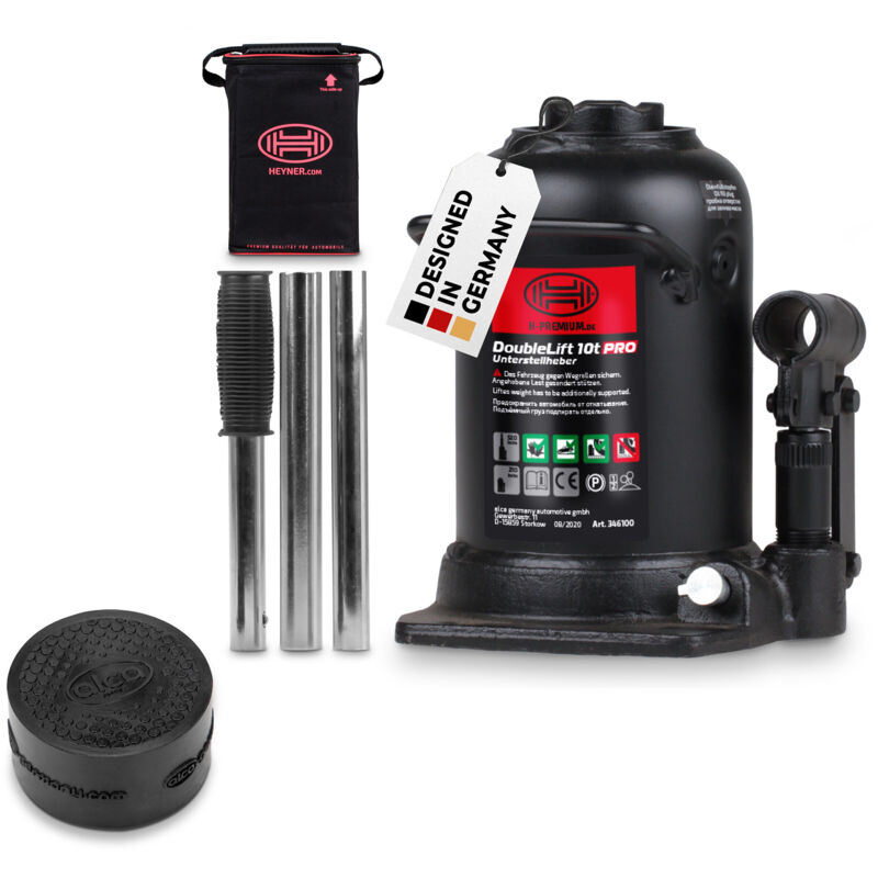 HEYNER® Autoheber Set 10t I hydraulischer Wagenheber mit Gummiauflage I 2-stufiger Unterstellheber für SUV Transporter I Bundle mit alca® Anti-Rutsch