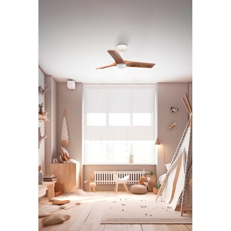 Faro Barcelona - heywood s Ventilateur avec lumière, blanc/boisé 33805-1TW