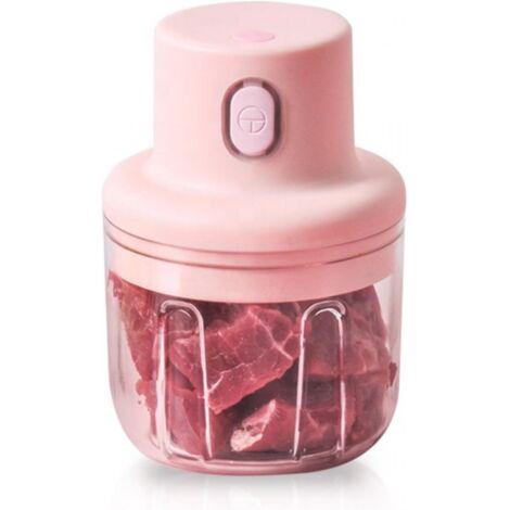 HG03176-PNK, Picadora de alimentos eléctrica inalámbrica portátil, 250 ml, rosa, cuchilla de acero inoxidable, motor de 45 W, recipiente apto para alimentos, carga inalámbrica, capacidad de 250 ml.