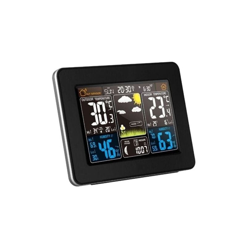 Station météo sans Fil avec Alerte et la température/humidité/baromètre/Alarme/Horloge Lunaire/météo avec capteur extérieur numérique à Affichage des