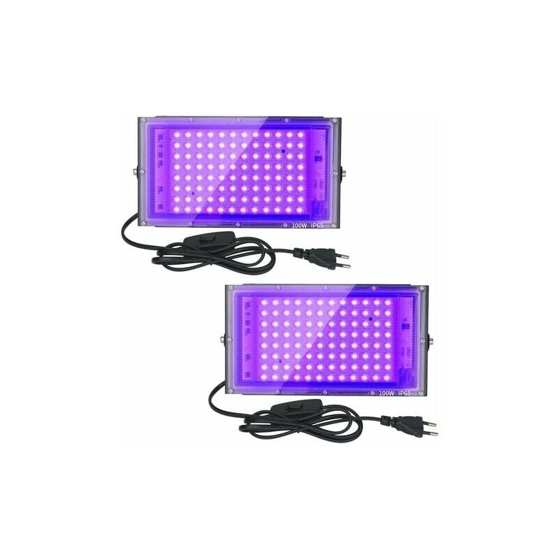 Lot de 2 Projecteurs uv led 100W Imperméables IP65, Éclairage Ultraviolet pour Aquarium, Soirée, Peinture Fluo, Affiches Fluorescentes, Bars, Fêtes.