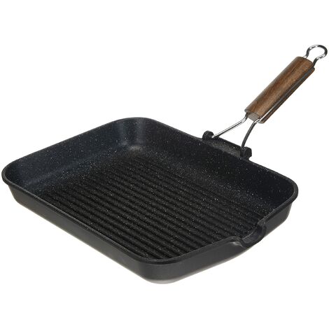 H&H Bistecchiera Antiaderente Pietra Manico Pieghevole 36X24 Pentole Cucina, Nero, 36 cm