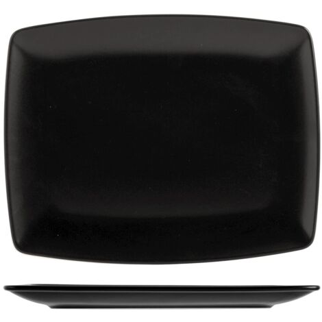 H&H Boston Set 6 Piatti Rettangolari, Stoneware, Nero, 25x15 cm