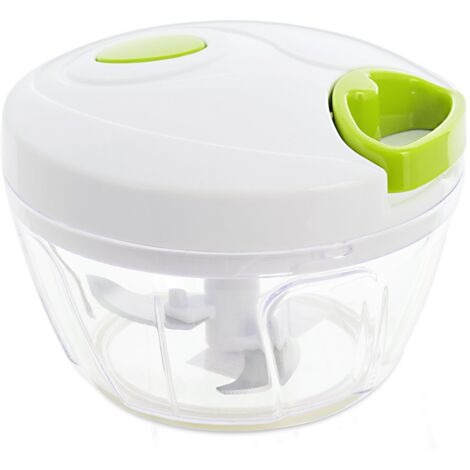 H&H Hand Chopper Tritatutto Manuale a Corda per Frutta e Verdura - Lame in Acciaio Inossidabile, Base Antiscivolo, Bianco/Verde Lime - Sminuzzatore Rapido e Efficace