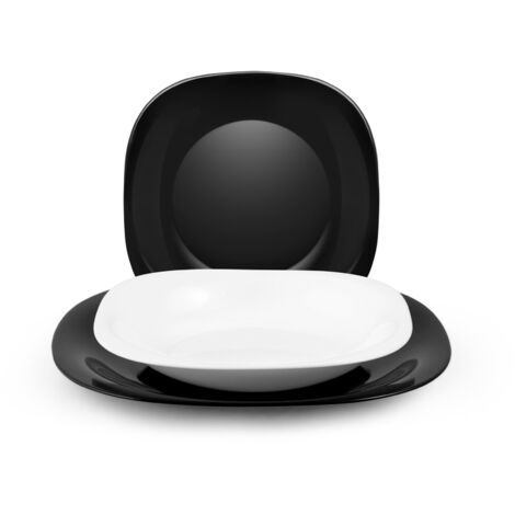 H&h servizio piatti 18 pezzi black&white in vetro opale bianco e nero