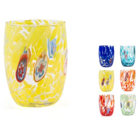 H&h set 6 bicchieri veneziano in vetro decorato multicolore cl 38