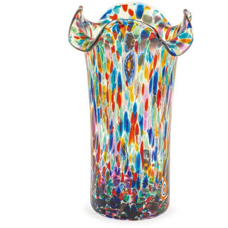 H&h veneziano vaso in vetro smerlato, 20cm, made in italy