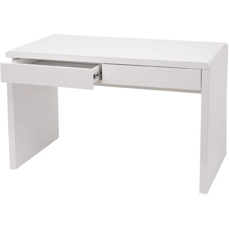 HHG – Bureau droit blanc brillant 100x60cm – MDF avec 2 tiroirs à fermeture douce – Hauteur 75cm pour espace de travail moderne - HHG-658