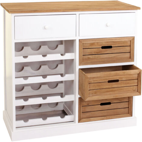 HHG – Étagère à vin pour 12 bouteilles – Bois de paulownia – 86x87x37 cm – 2 tiroirs et 3 casiers amovibles – Style campagne - HHG-307