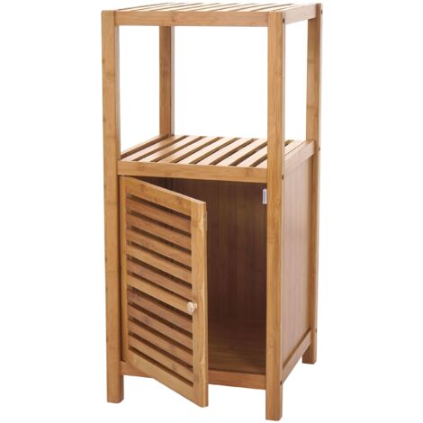 HHG – Étagère de salle de bains en bambou – 2 tablettes – Compartiment avec porte magnétique – Dimensions 80x36x34 cm – Rangement naturel - HHG-554