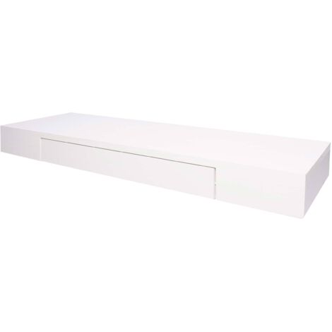 HHG – Étagère murale suspendue en bois de paulownia massif – Dimensions 80x25 cm – Tiroir intégré – Capacité de charge 10 kg – Finition blanche - HHG-922