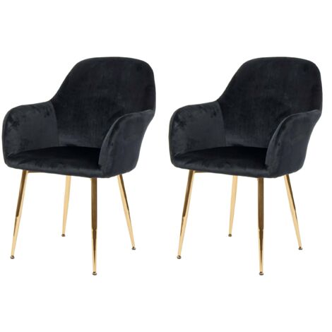 HHG – Lot de 2 chaises de salle à manger en velours noir – Design rétro avec pieds dorés – Siège large et dossier arrondi – Montage facile - HHG-240