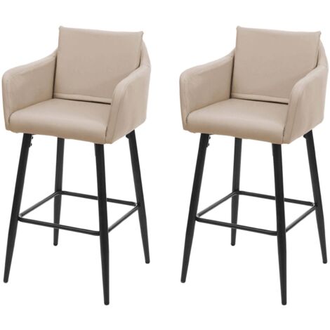 HHG – Tabouret de bar 2x – Similicuir taupe et métal – Hauteur 101 cm – Hauteur d'assise 74 cm – Accoudoirs rembourrés - HHG-754