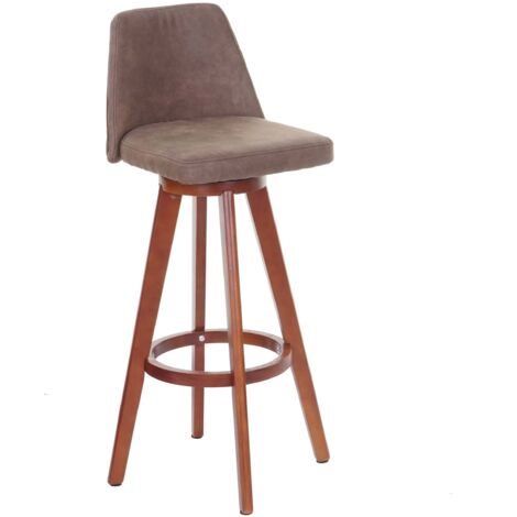 HHG – Tabouret de bar pivotant en bois textile marron vintage – Hauteur 97 cm – Assise 73 cm – Pieds en bois de peuplier - HHG-284