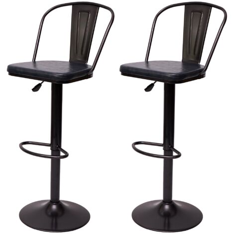 HHG – Tabouret de bar réglable en hauteur – Pivotant 360° – Design industriel vintage noir-gris – Structure en acier thermolaqué – Hauteur 92-112 cm - HHG-441a