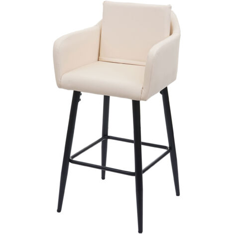 HHG – Tabouret de bar similicuir crème-beige – Repose-pieds métal – Hauteur d'assise 74 cm – Design moderne et stable – Coussin de dos rembourré - HHG-748