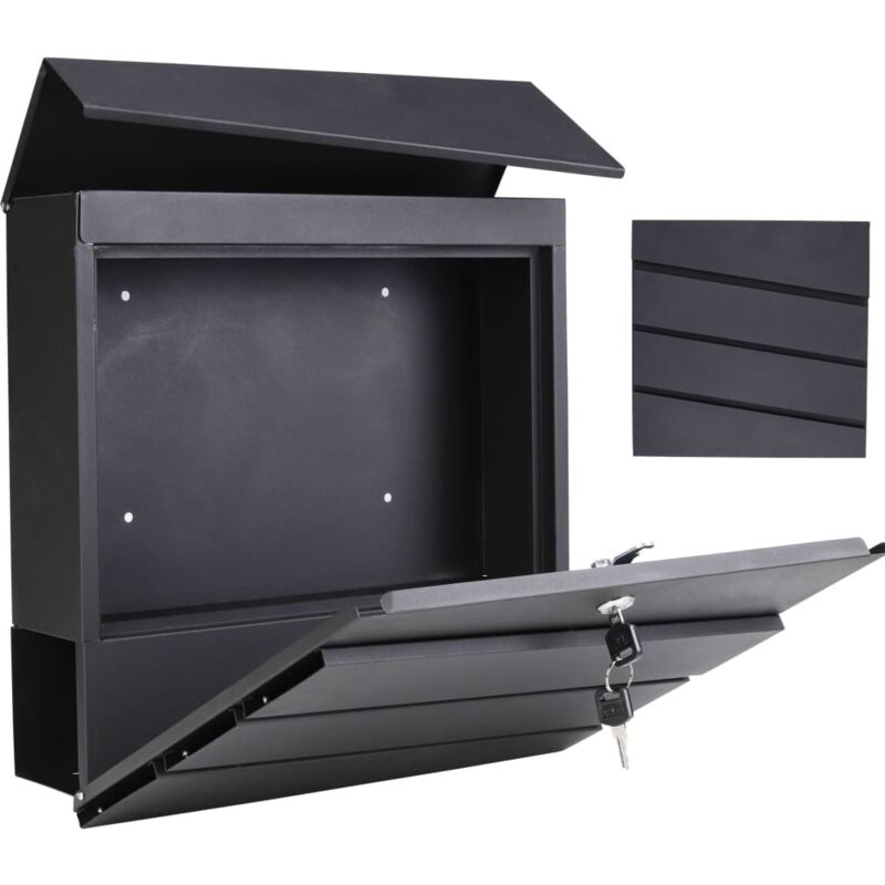 HI 60605 Metall Briefkasten mit Zeitungsfach schwarz