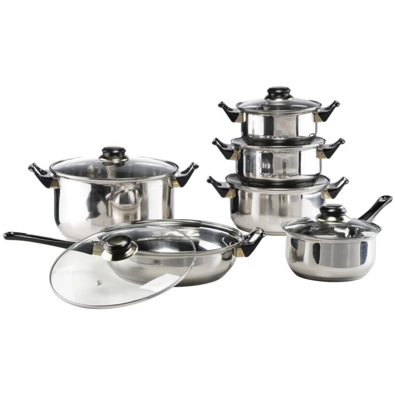 

HI Batería de cocina de acero inoxidable 12 piezas - Plateado