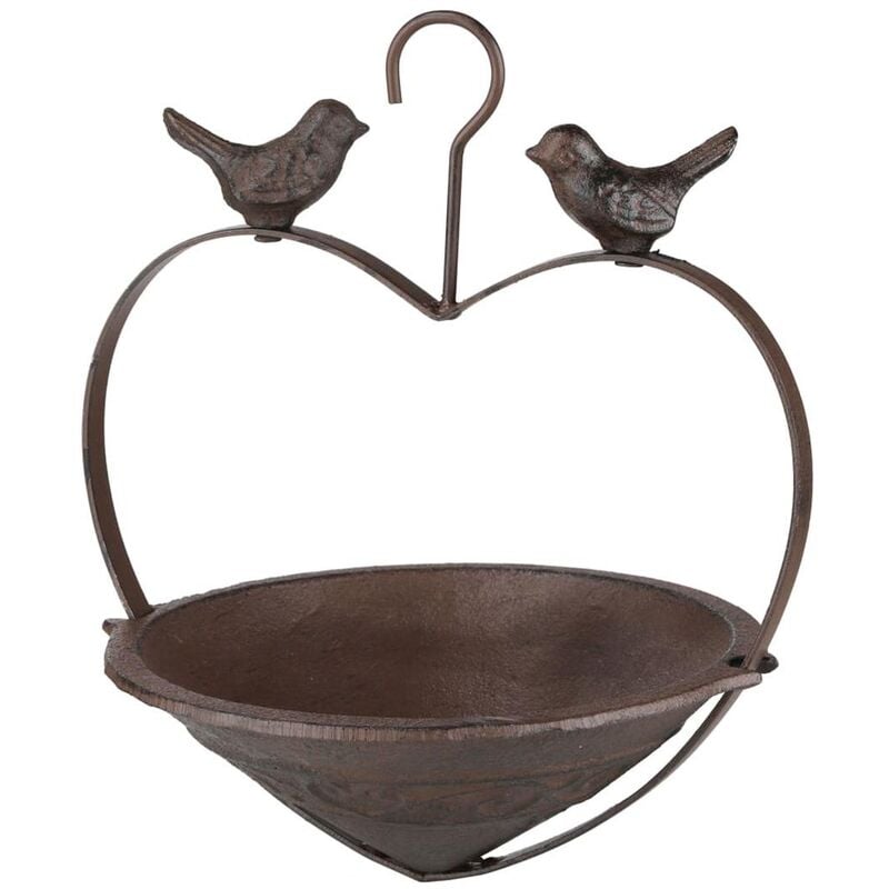 Rustic Heavy Duty Cast Iron Hanging Bird Feeder Birdbath Bird Feeding Station in Heart Shape - brown/black