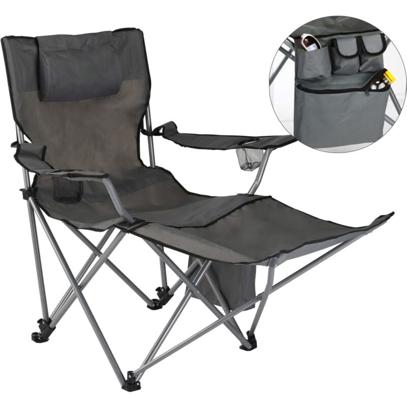 HI - Chaise de camping de luxe avec repose-pieds Anthracite