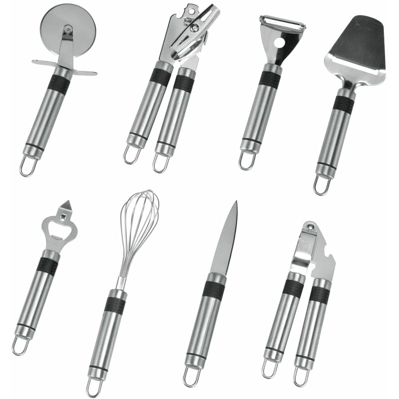 

HI Juego de utensilios de cocina 9 piezas acero inoxidable - Plateado