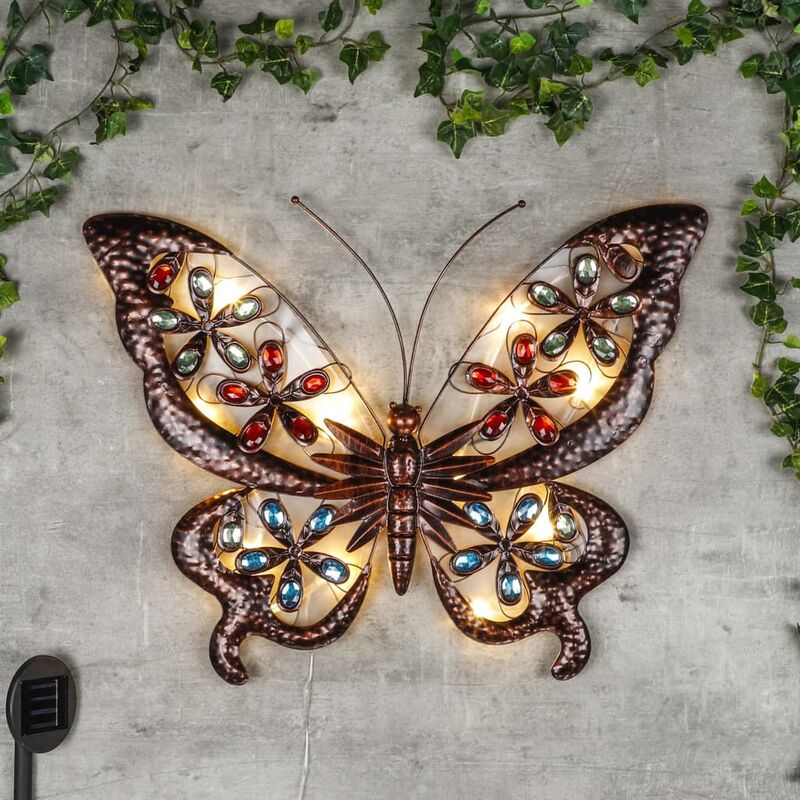 

HI Lámpara solar LED de pared para jardín forma de mariposa enjoyada