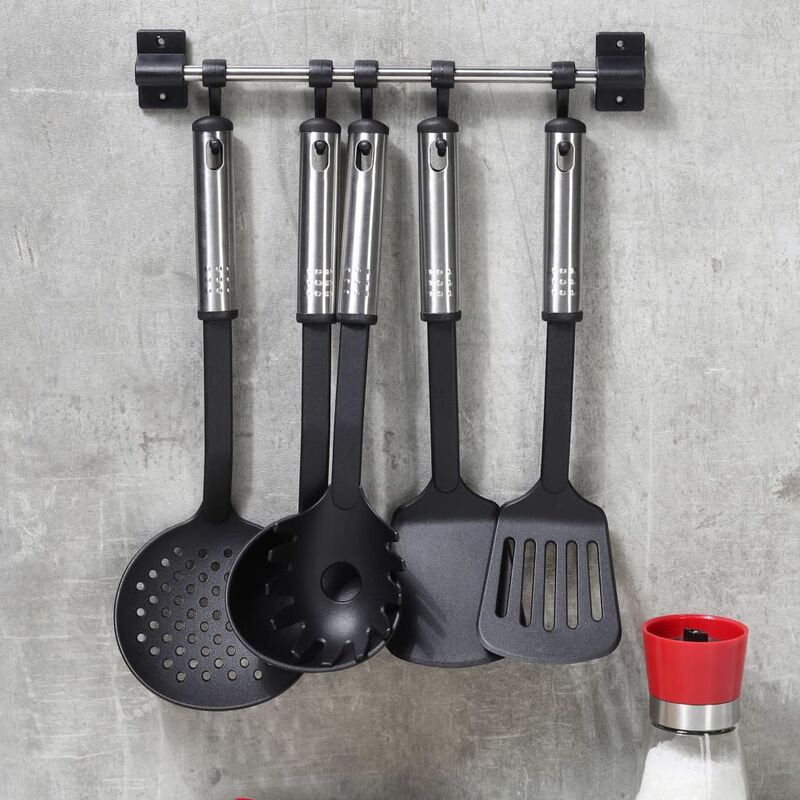 

Hi set de utensilios de cocina 6 piezas metal negro y plateado - Rogal