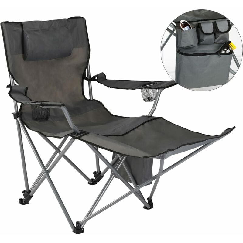 

HI Silla de camping lujosa con reposapiés antracita