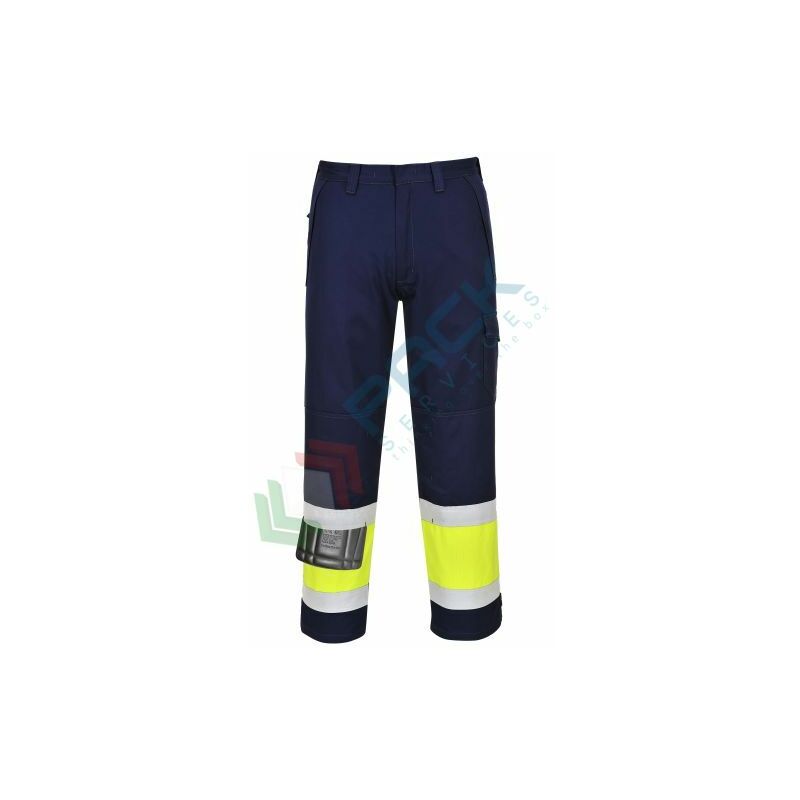Image of Pantaloni alta visibilità multinorma, tessuto Modaflame - Giallo + Blu Navy