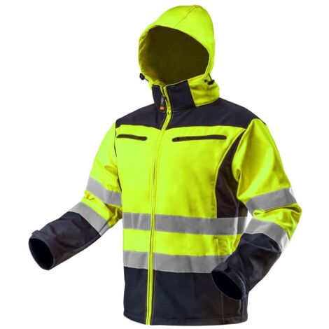 Hi-Vis Softshell-Arbeitsjacke mit Kapuze, Gelb, Größe L