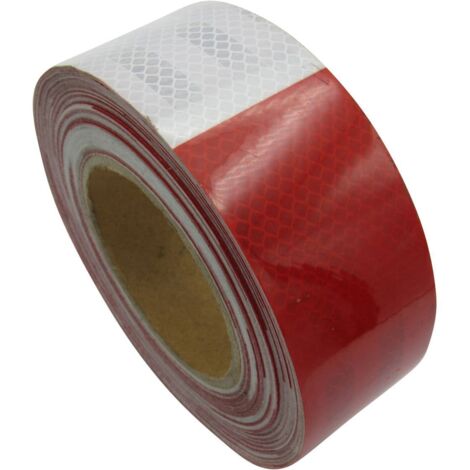 Hi Viz Reflective Tape Red & White (25M X 50MM Sticky Adhesive High Vis Warning)