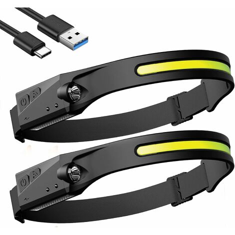 HIASDFLS Lampe Frontale Led Rechargeable, 2Pcs Torches Frontales De Course Étanches, Lampe Frontale Avec Fonction De Capteur Sensible Et 5 Modes, Adaptée À La Randonnée, Camping Et À La Pêche